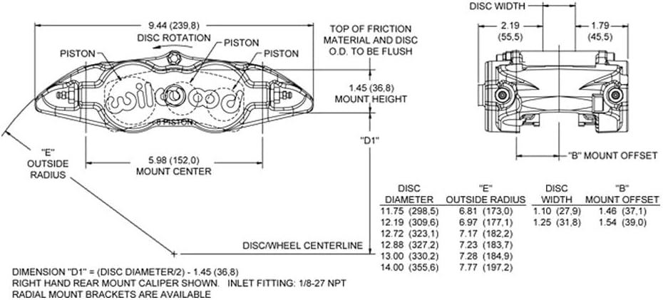 Wilwood Caliper-Narrow Superlite 6R-LH - Black 1.62/1.12/1.12in Pistons 1.25in Disc