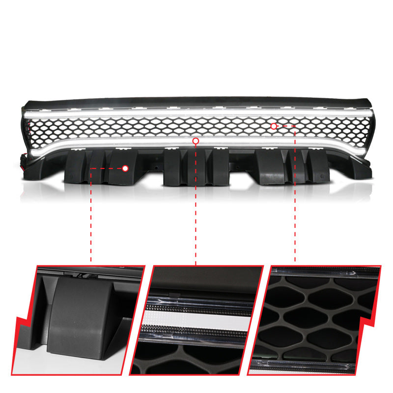 ANZO 15-23 Dodge Charger Black LED Grille w/ Initiation & Running Light/DRL Bar