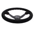 NRG Reinforced Steering Wheel (350mm / 3in. Deep) Blk Suede/Red BBall Stitch w/5mm Matte Blk Spokes