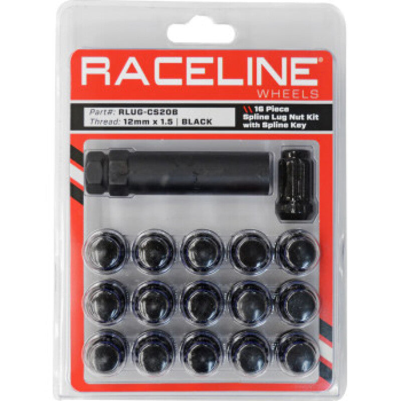 Raceline 12x1.5mm Spline Black Lug Nuts (16 Pack)