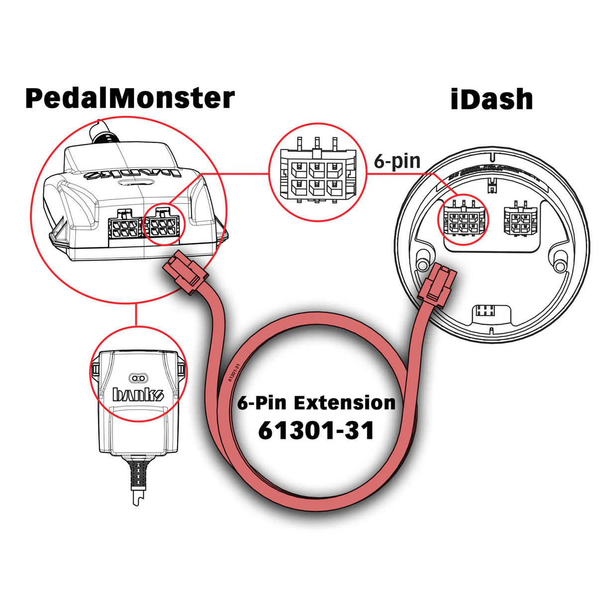 Banks Power B-Bus In-Cab 6 Pin Extension Cable iDash/Derringer - Universal fit 4ft
