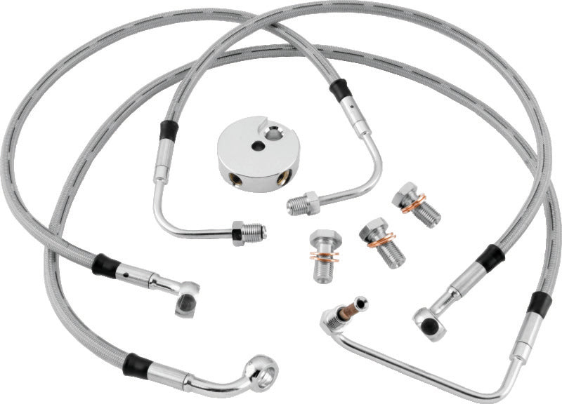 Twin Power 08-13 FLHR FLHT FLT Non ABS Models Stainless Steel Dot Brake Line Kit Front +6 In Length