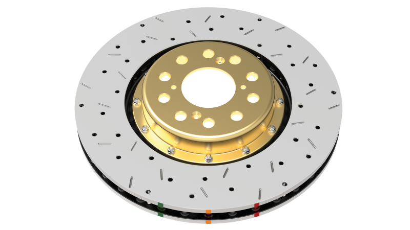 DBA 03-05 Evo 8/9 Front Drilled & Slotted 5000 Series 2 Piece Rotor Assembled w/ Gold Hat