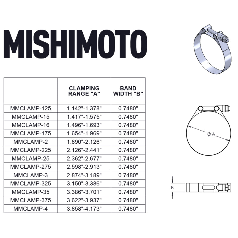 Mishimoto 1.25 Inch Stainless Steel T-Bolt Clamps - Gold