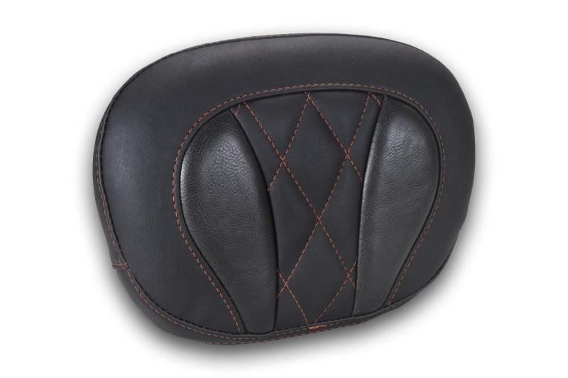 Mustang Deluxe Diamond Touring Sissy Bar Pad Black w/Mandarin Orange Thread