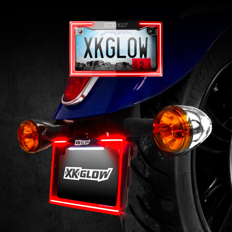 XK Glow Motorcycle License Plate Frame Light w/ Turn Signal - Chrome