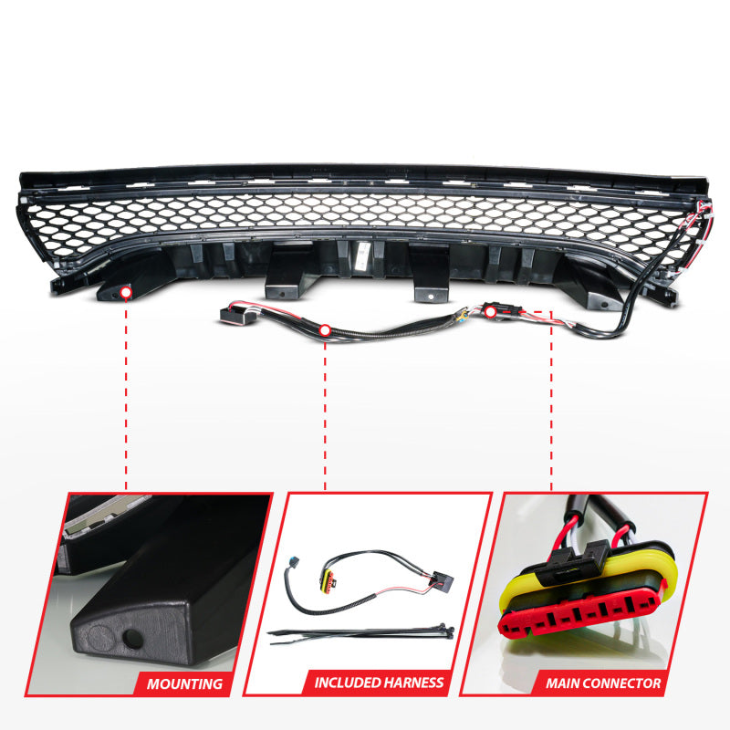 ANZO 15-23 Dodge Charger Black LED Grille w/ Initiation & Running Light/DRL Bar