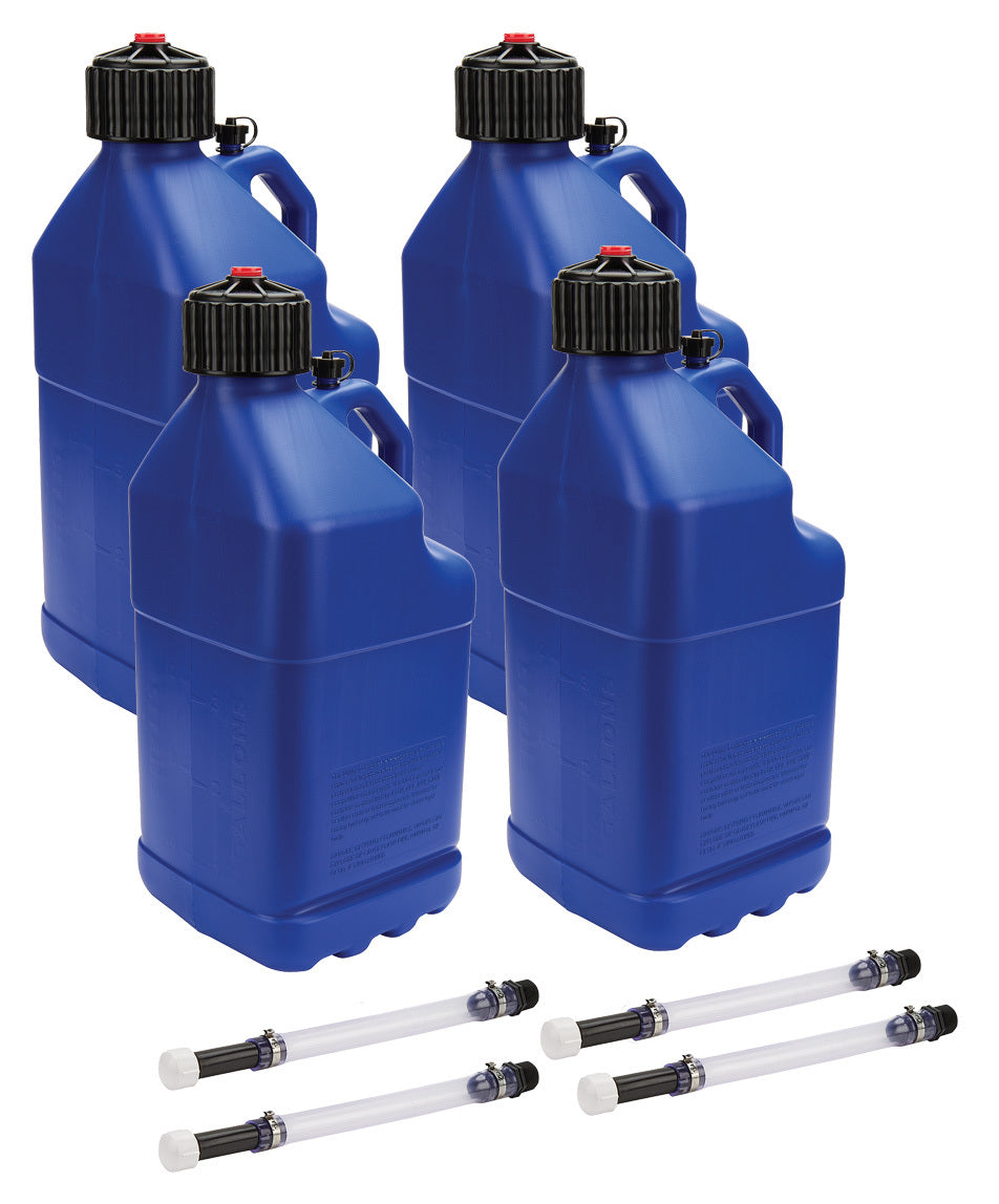 Allstar Performance Utility Jug 5 Gal w/ Filler Hose Blue 4pk
