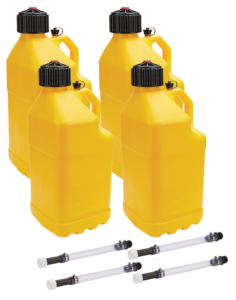 Allstar Performance Utility Jug 5 Gal w/ Filler Hose Yellow 4pk
