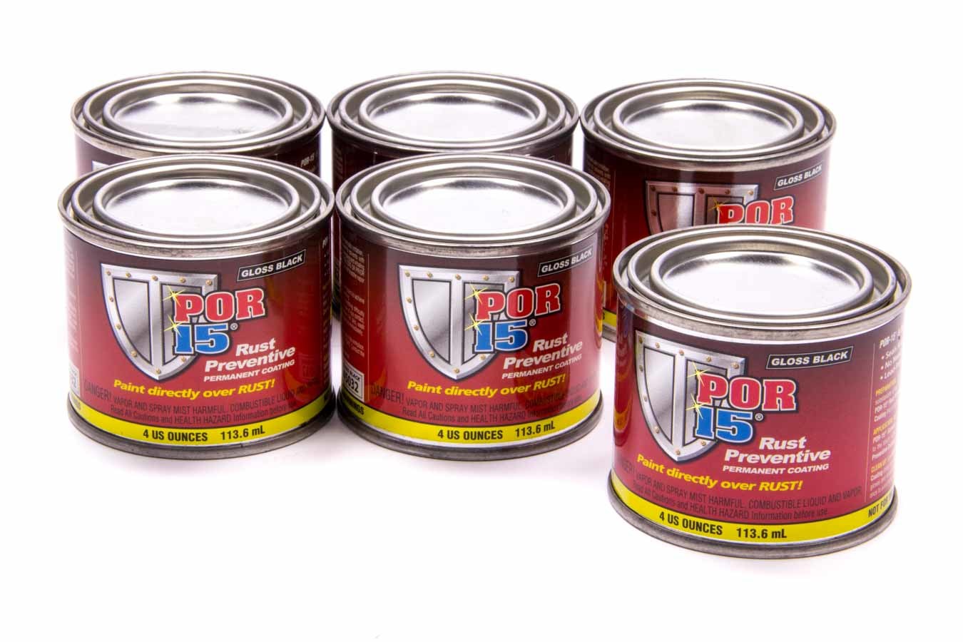 POR-15 Rust Preventive Coating Paint Gloss Black Six Pack x 4 Oz. Can 45006