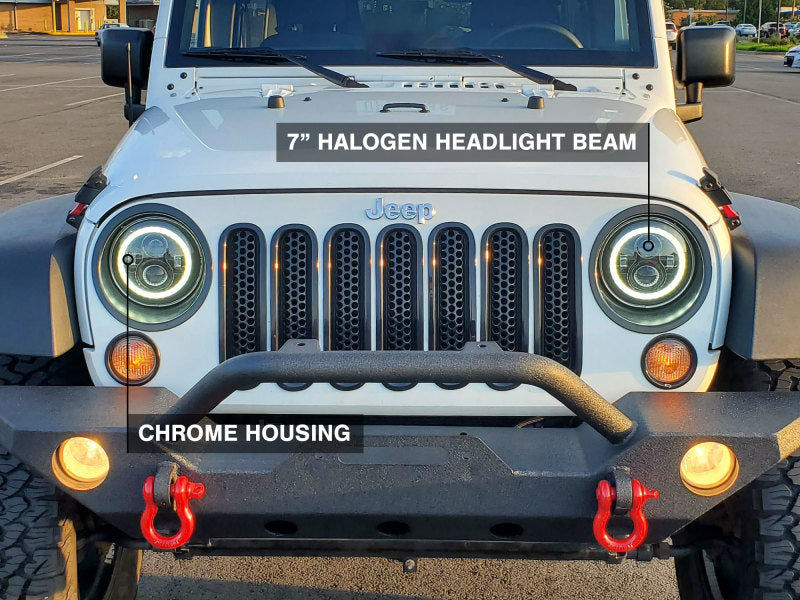 Raxiom 07-18 Jeep Wrangler JK LED Halo Headlights- Chrome Housing (Clear Lens)