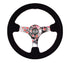 NRG Reinforced Steering Wheel (350mm) 3in Deep Pink Sakura Floral Solid Spoke - Black Suede/Stitch