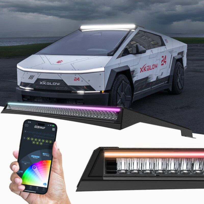 XK Glow Tesla Cybertruck XKmax 50in Roof LED Off-Road Light Bar w/ RGBW Chasing DRL & App Control