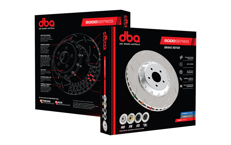 DBA 03-05 Evo 8/9 Front Drilled & Slotted 5000 Series 2 Piece Rotor Assembled w/ Gold Hat