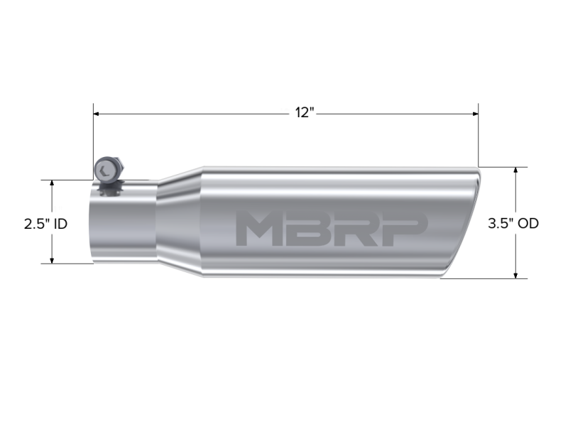 MBRP 3.5" O.D. Angled Rolled End 2.5" inlet 10" length T304 Universal Tip - T5113