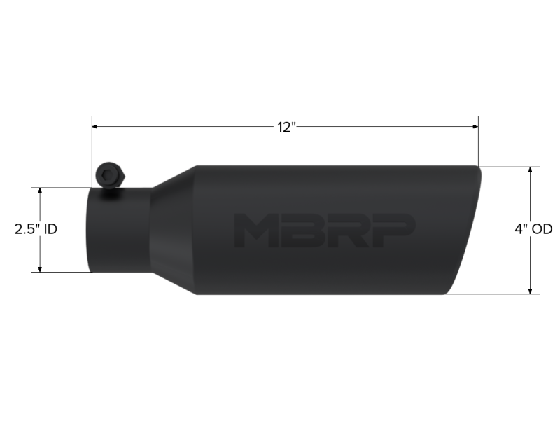 MBRP 4" O.D. 2.5" inlet 12" length Angled Rolled End Black Universal Tip - T5150BLK