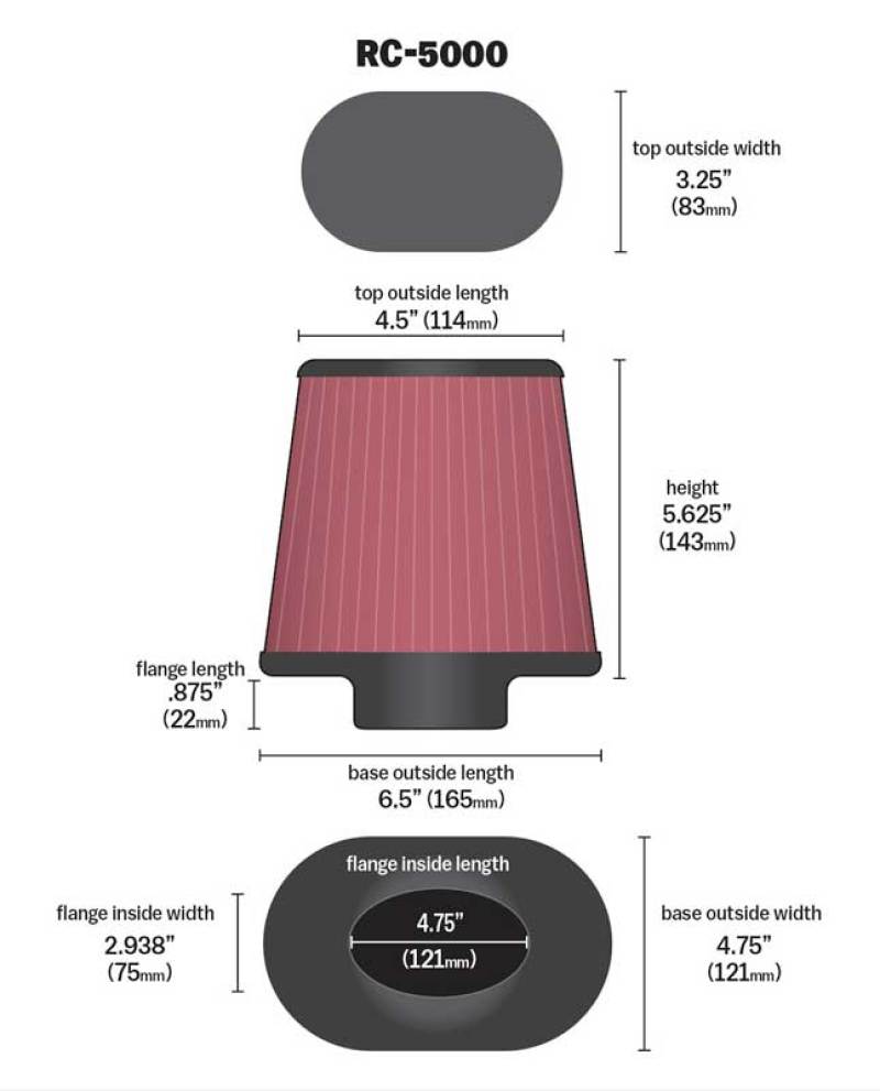 K&N High-Flow Original Universal Chrome Filter GM TPI Custom - Oval Flange RC-5000