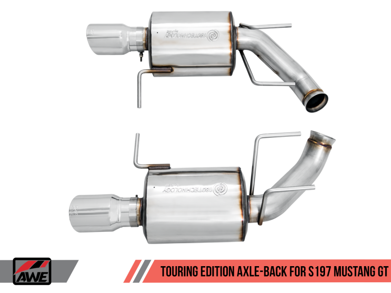 AWE Tuning Touring Edition Axle-back Exhaust for the S197 Ford Mustang GT Chrome Silver Tips 3015-32094