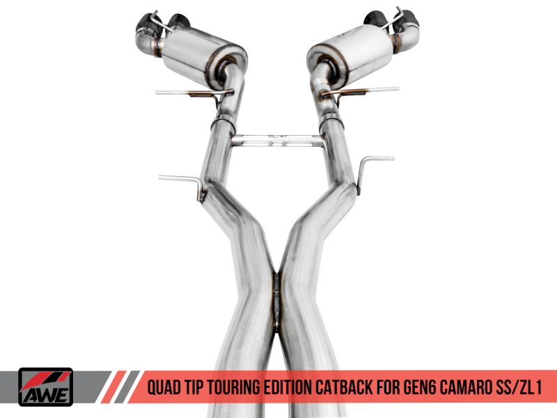 AWE Tuning Non-Resonated Cat-Back Exhaust Touring Edition Quad Diamond Black Tips 3020-43076