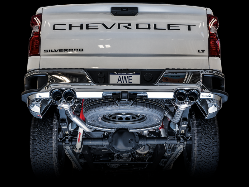 AWE Tuning 0FG Catback Split Rear Exit Quad Chrome Tips for 4th Gen GM 1500 5.3L 3015-42201