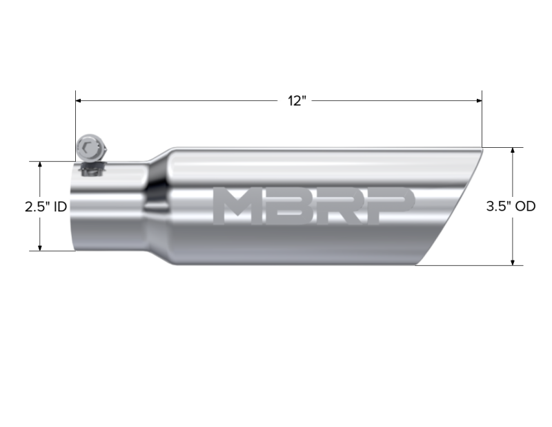 MBRP 3" O.D. Dual Wall Angled 2.5" inlet 12" length T304 Universal Tip - T5106