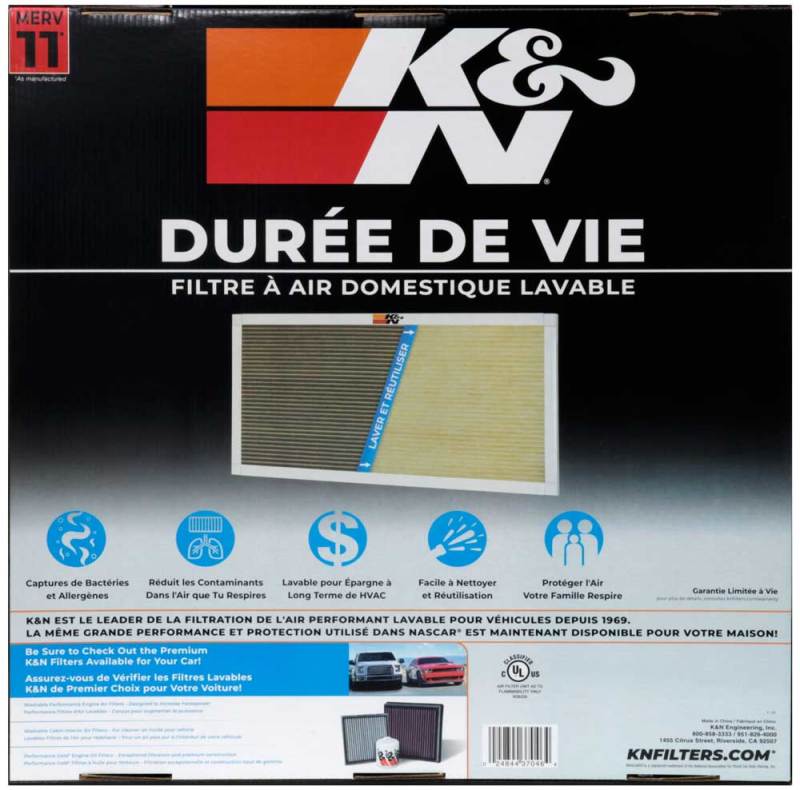 K&N HVAC Filter, Washable Home Air Filter - 20 X 20 X 1, MERV 11 HVC-12020