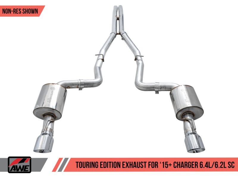 AWE Tuning Non-Resonated Touring Edition Exhaust Silver Tips for Dodge Charger 6.4L/6.2L SC 3020-32056