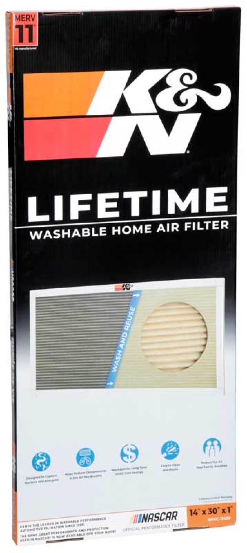 K&N HVAC Filter, Washable Home Air Filter - 14 X 30 X 1, MERV 11 HVC-11430