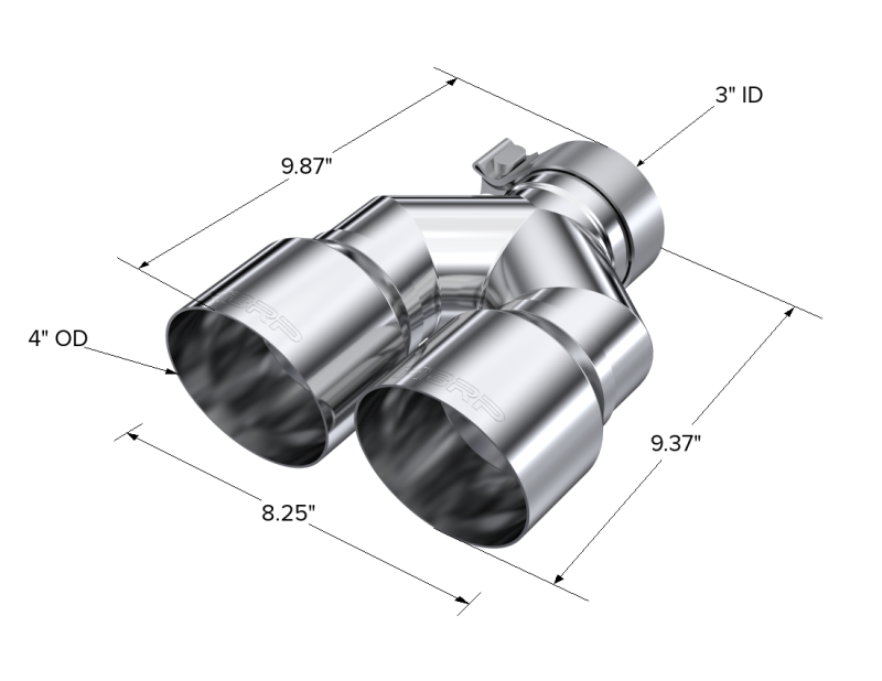 MBRP 3" ID/4" Dual Out Staggered L 9.87" / R 9.37" length Single Wall T304 SS Univ Exhaust Tip T5182