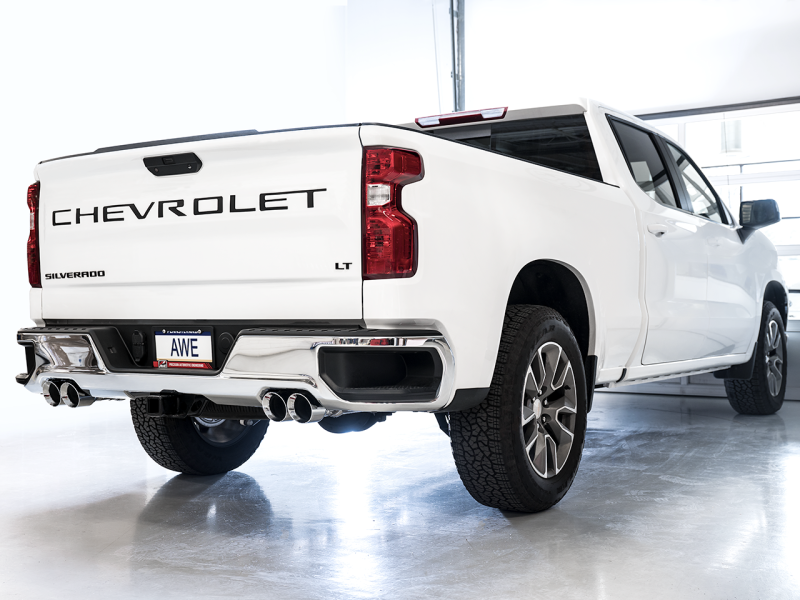 AWE Tuning 0FG Catback Split Rear Exit Quad Chrome Tips for 4th Gen GM 1500 5.3L 3015-42201