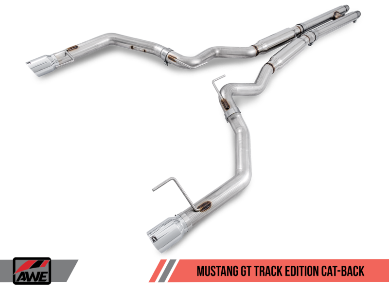 AWE Tuning Track Edition Cat-back Exhaust for S550 Mustang GT - Dual Chrome Silver Tips 3020-32028