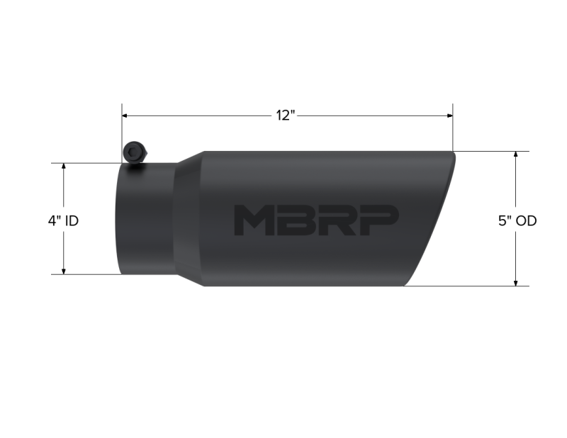 MBRP 5" O.D. Angled Rolled End 4" inlet 12" length Black Finished Universal Tip - T5051BLK