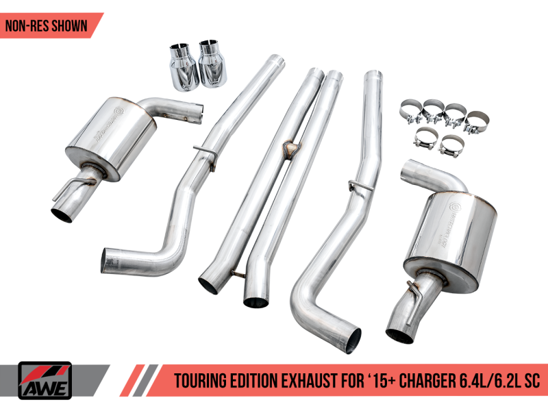 AWE Tuning Non-Resonated Touring Edition Exhaust Silver Tips for Dodge Charger 6.4L/6.2L SC 3020-32056