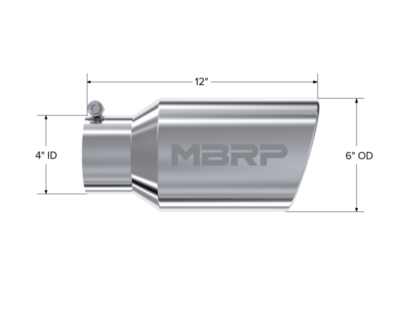 MBRP 6" O.D. Angled Rolled End 4" inlet 12" length Universal Tip - T5073