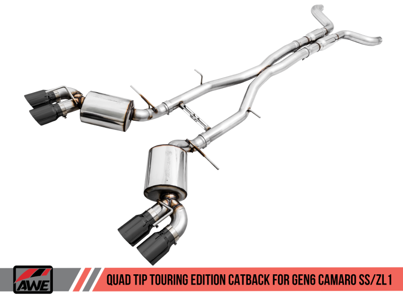 AWE Tuning Touring Edition Cat-Back Exhaust Quad Diamond Black Tips for Chevy Camaro SS Res 3015-43114