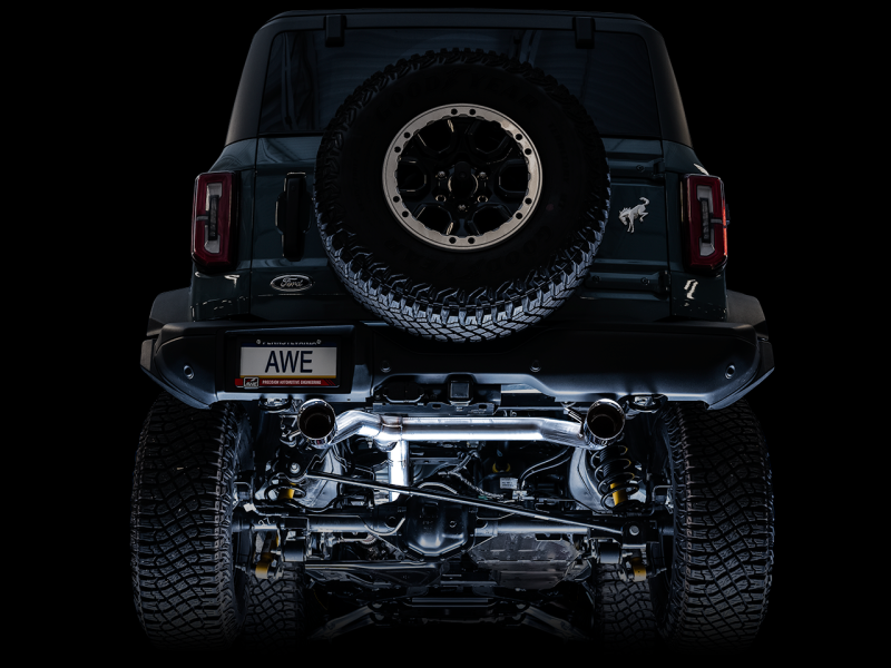 AWE Tuning 0FG Dual Rear Exit Exhaust w/Diamond Black Tips & Bash Guard for Ford Bronco 3015-33456