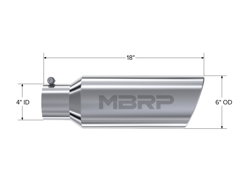 MBRP 6" OD Rolled End 4" Inlet 18" in Length T304 Universal Tip T5130