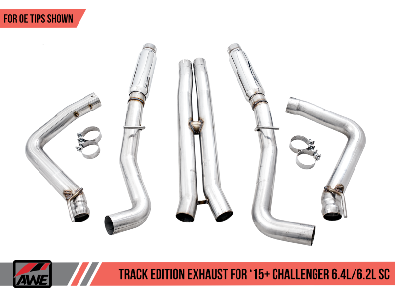 AWE Tuning Track Edition Exhaust for 15+ Dodge Challenger 6.4L/6.2L SC - Stock Tips 3015-11050