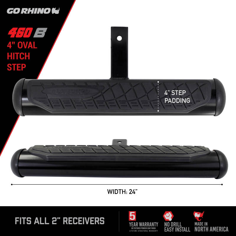 Go Rhino 4in Oval Hitch Step - Black