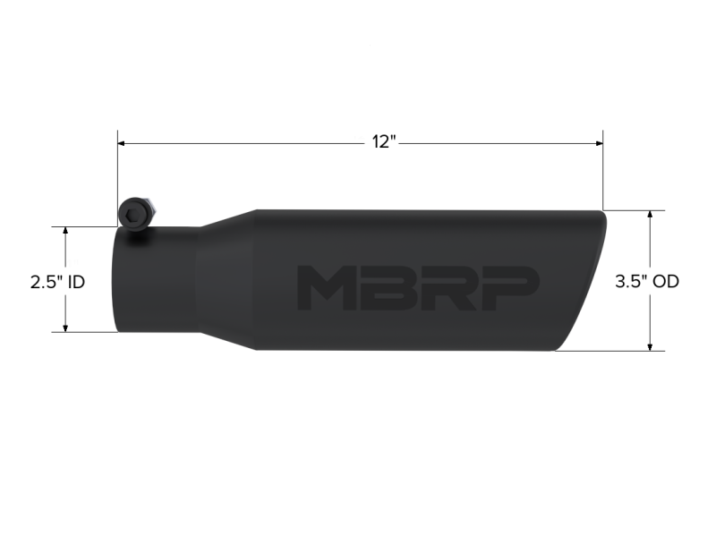 MBRP 3.5" O.D. Angled Rolled End 2.5" inlet 12" length Black Coated Universal Tip T5113BLK