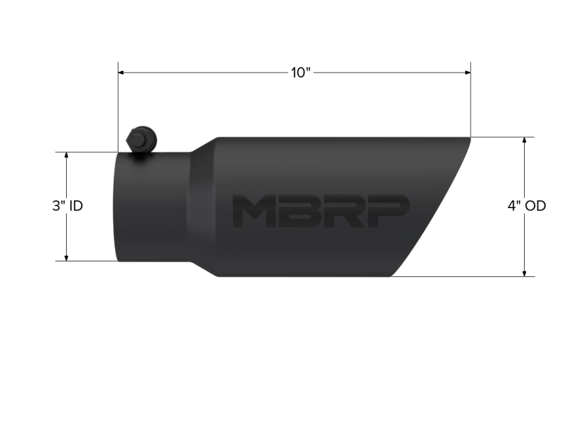 MBRP 4" OD 3" Inlet 10" Length Dual Wall Angled End Black Universal Tip - T5156BLK