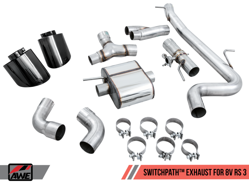 AWE TuningSwitchPath Exhaust w/Diamond Black RS-Style Tips for 17-19 Audi RS3 8V 3025-33034