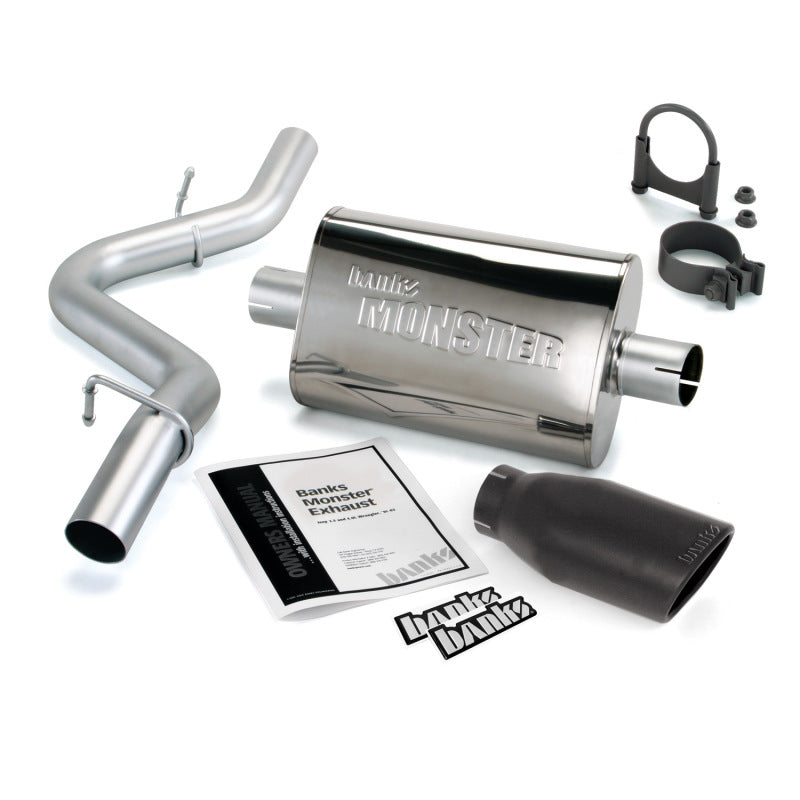 Banks Power Monster Exhaust System Single Exhaust 97-99 Wrangler 2.5/4.0L Slipfit w/Blk Tip 51312-B