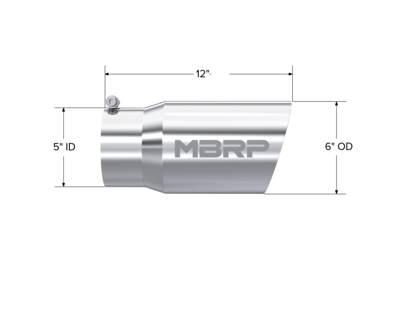 MBRP 6" O.D. Dual Wall Angled 5" inlet 12" length T304 Universal Tip T5074