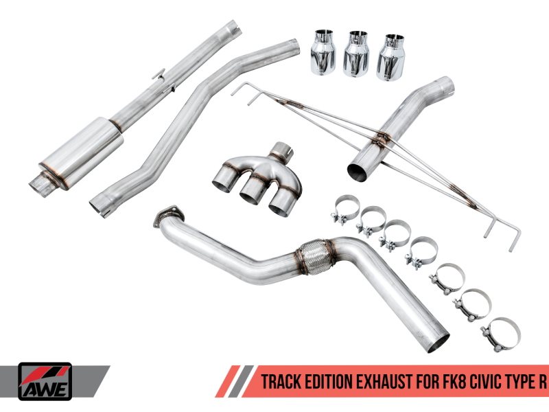 AWE Tuning Track Edition Exhaust w/Front Pipe & Triple Chrome Silver Tips for Honda Civic 3020-52000