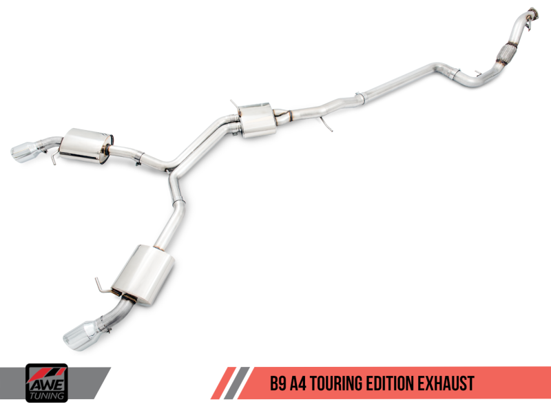 AWE Tuning Touring Edition Exhaust Dual Outlet Chrome Silver Tips Includes DP for Audi B9 A4 3015-32078