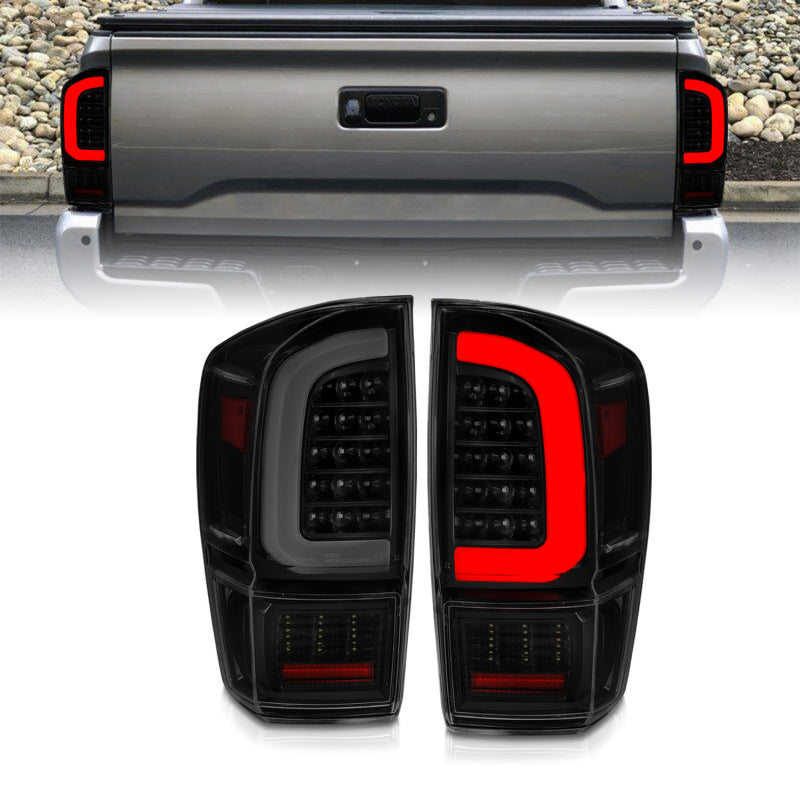 ANZO 16-21 Toyota Tacoma LED Tail Lights - w/ Light Bar Sequential Black Housing & Smoke Lens