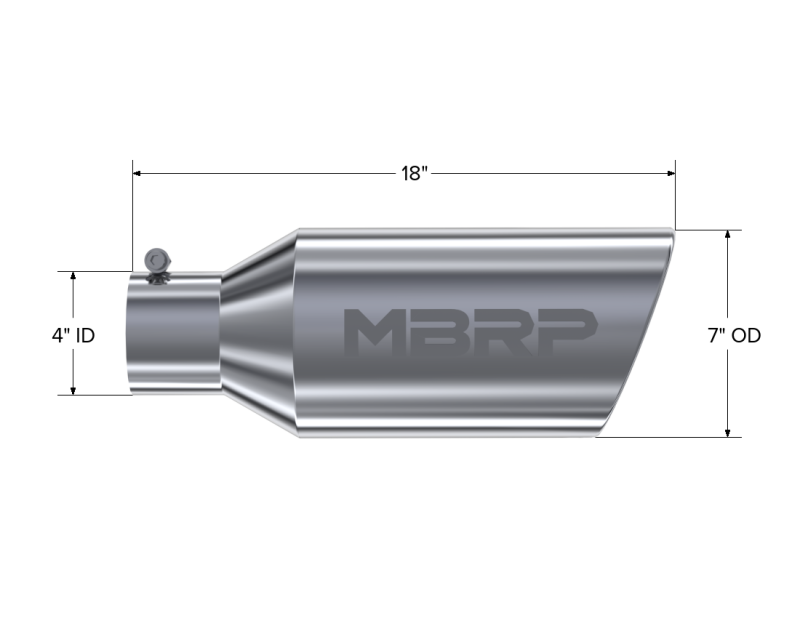 MBRP 7" O.D. Rolled End 4" inlet 18" in length T304 Universal Tip (SINGLE) T5126