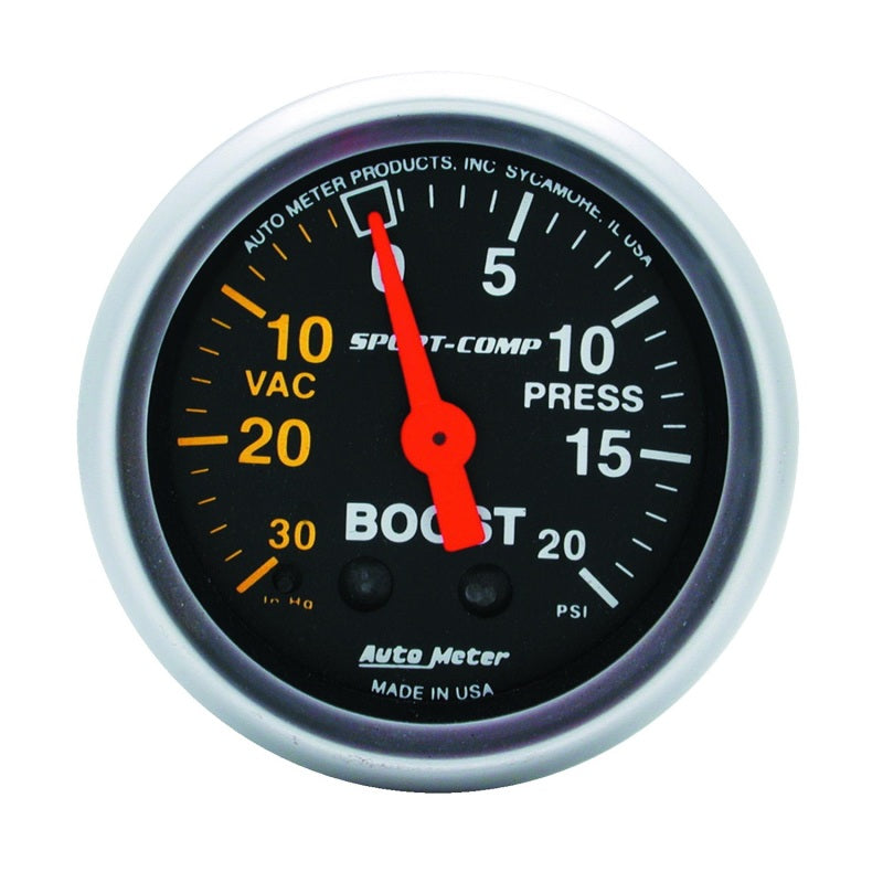Autometer Sport-Comp 2-1/16" 30 IN HG/20 PSI Mechanical Boost/Vacuum Gauge - 3301