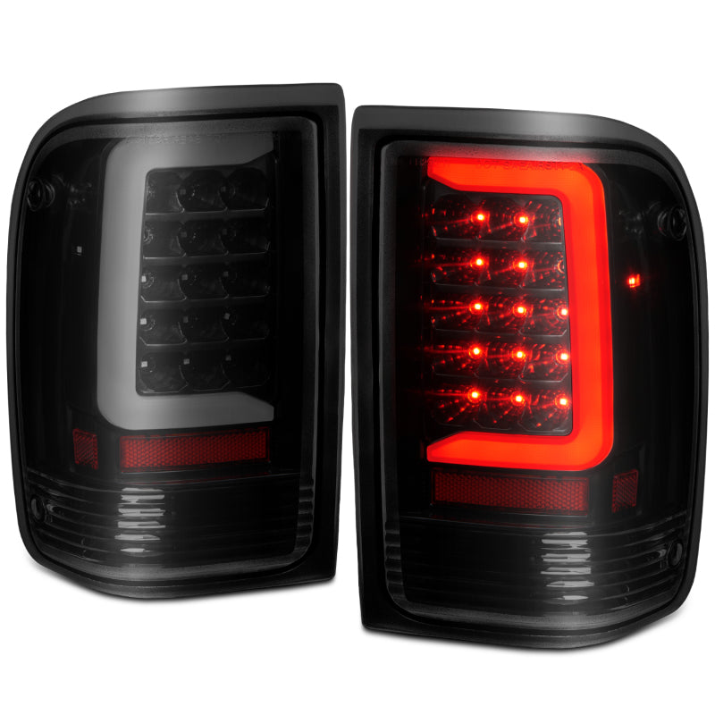 ANZO 1993-1997 Ford Ranger LED Tail Lights w/ Light Bar Black Housing Smoked Lens